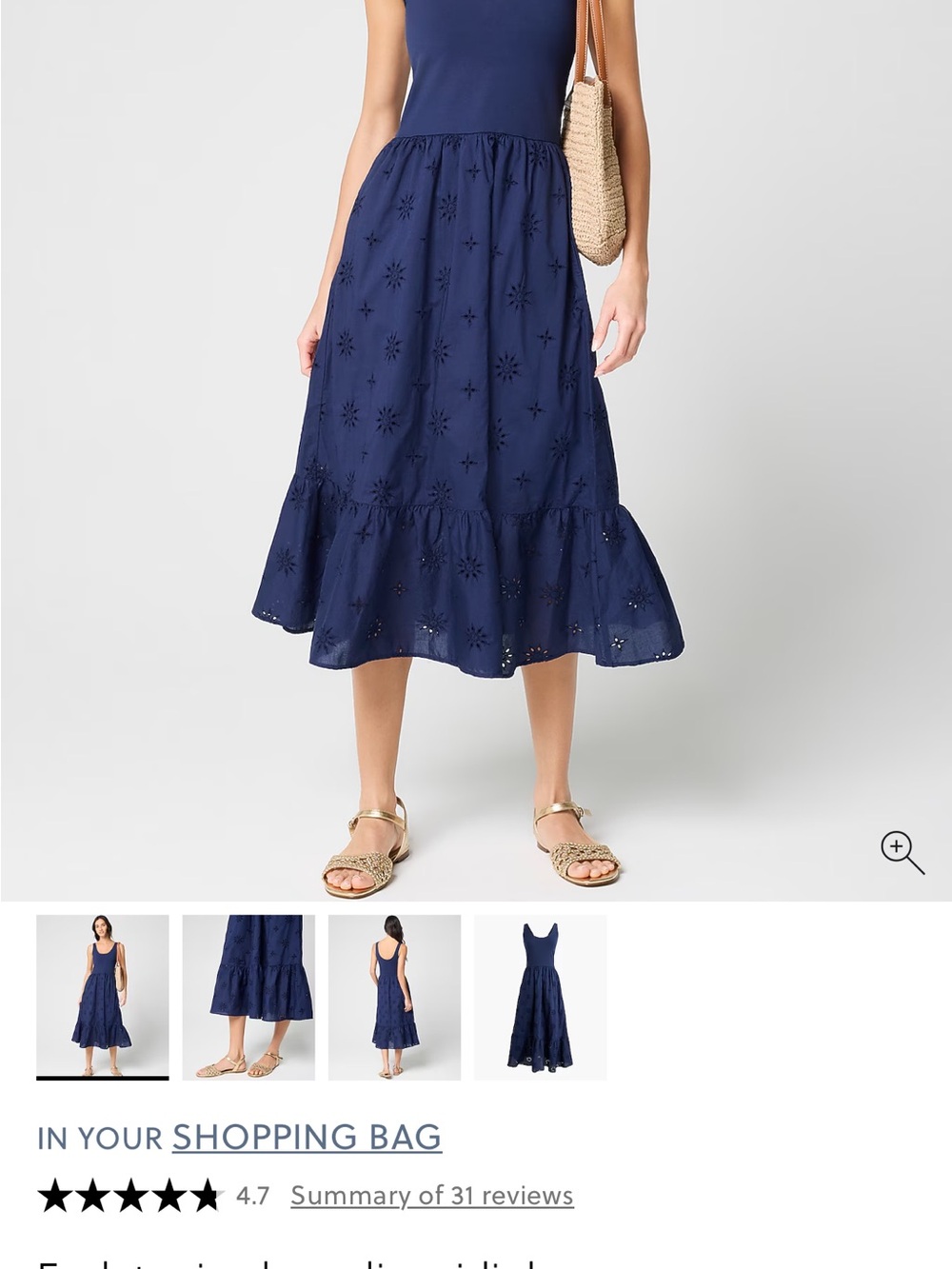 J. Crew Factory Navy Eyelet Midi Dress